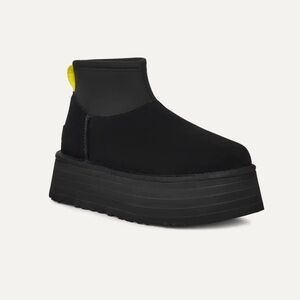 UGG Black Platform Mini Dippers with Yellow Heel Tab